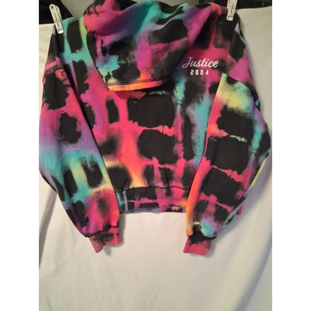 Justice Girls Tie-Dye Pullover Hoodie, Multicolor Fleece Polyester, L
